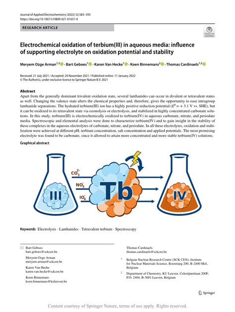 praseodymium - stab|Electrochemical oxidation of terbium(III) in aqueous media.